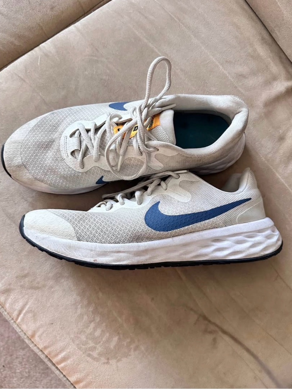 Nike White Sneakers with Blue Swoosh